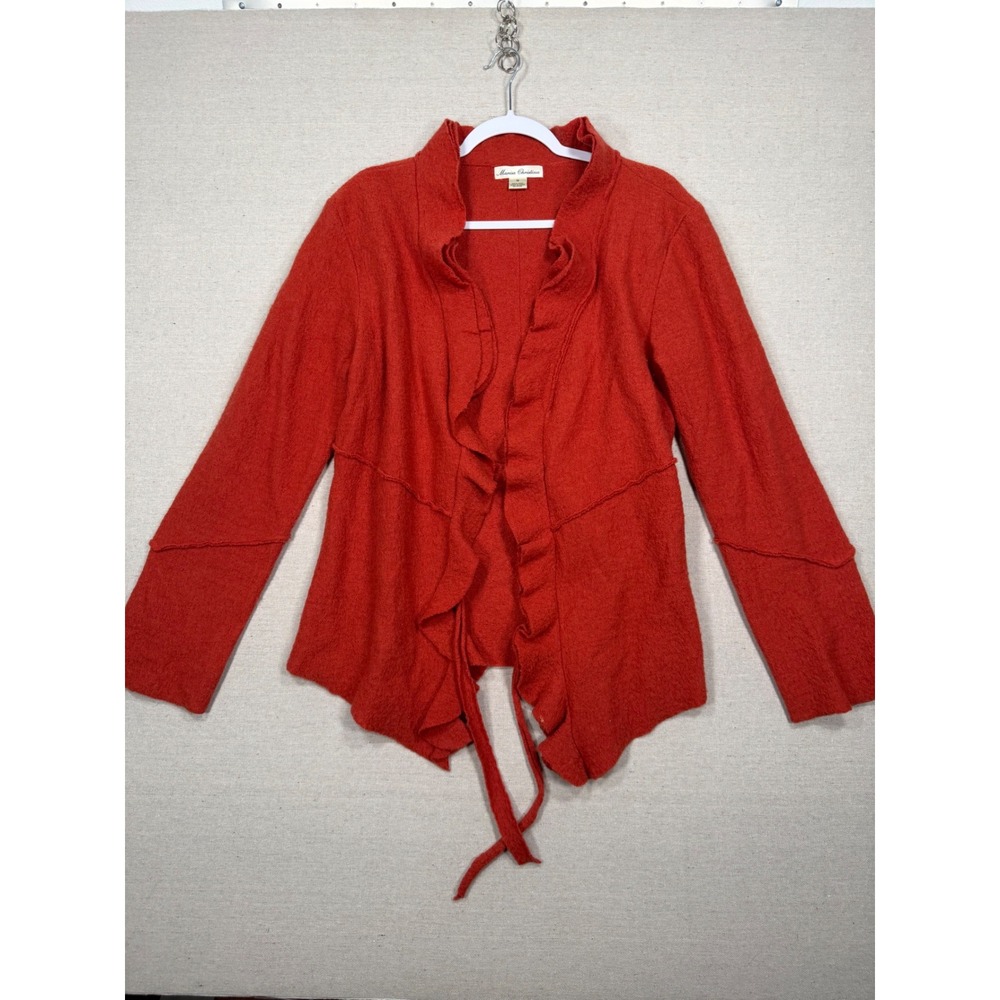 Marisa Christina Red Wool Ruffle Open Front Tie Cardigan Sweater Womens Medium
